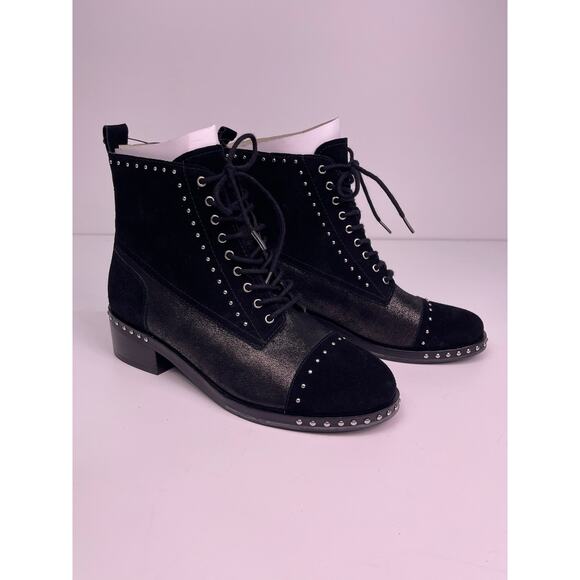 Marc Fisher Micasside Studded Black Suede Lace Up Booties Women’s Sz 7 New W Box - Picture 3 of 11